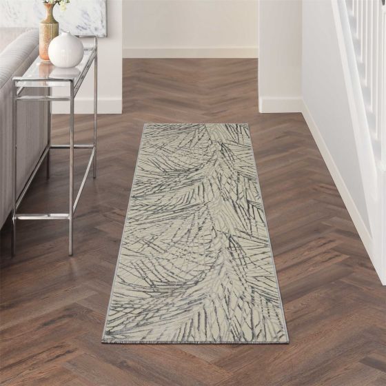 Rustic Textures RUS17 Abstract Runner Rugs in Ivory Grey