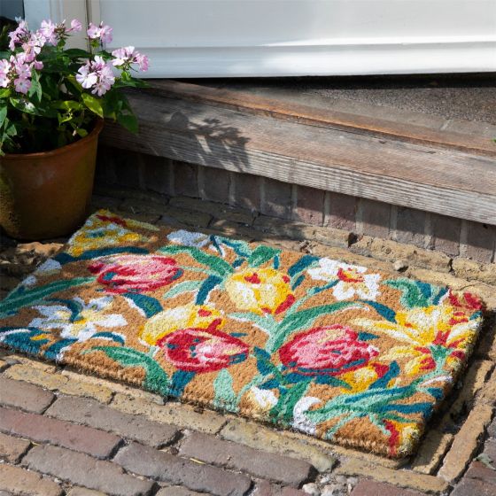 Tulips Doormat 082218 by Laura Ashley in China Blue