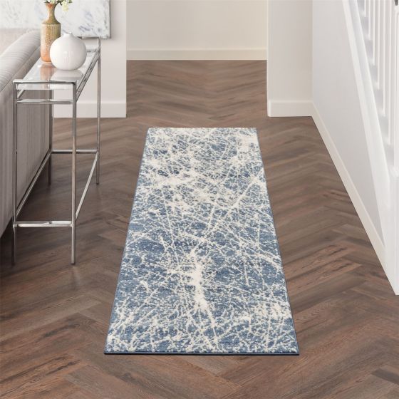 Nourison Exhale Abstract Runner Rugs EXL02 in Navy Ivory