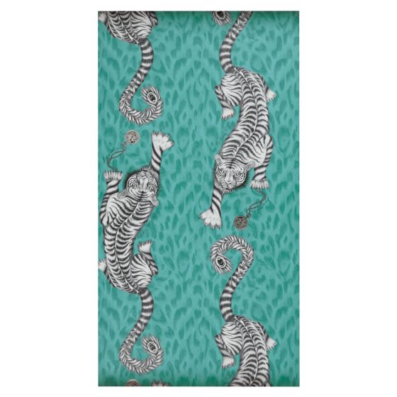 Tigris Wallpaper W0105 01 by Emma J Shipley in Teal Green