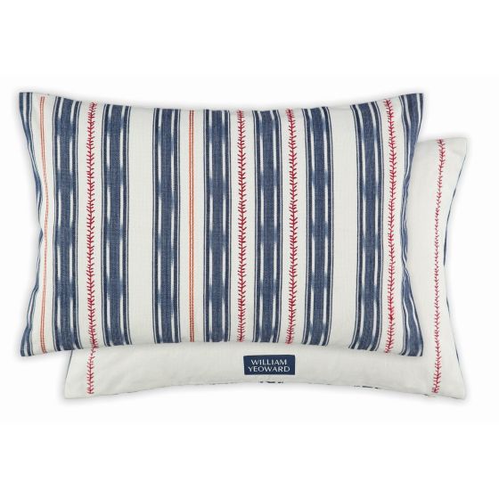 Iluka Stripe Embroidered Cushion By William Yeoward in Indigo Blue