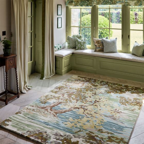 Ancient Canopy Wool Rug 146701 by Sanderson in Fawn Olive Green