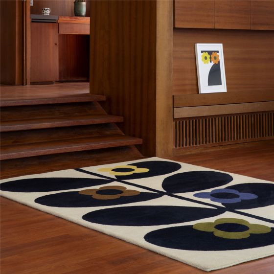 Wild Rose Fawn Wool Rugs 159605 by Designer Orla Kiely