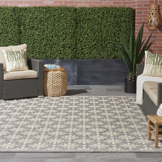 Cozumel CZM03 Indoor Outdoor floral Rugs in Grey