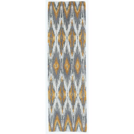 Iris Ikat Runner Rugs By Designer Matthew Williamson in Grey