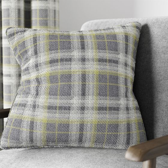 Harriet Check Cushion by Helena Springfield in Chartreuse Grey