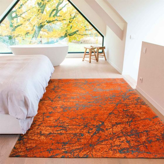 Louis De Poortere Modern Abstract Mad Men Stellar Rugs 9219 in Nebula Orange