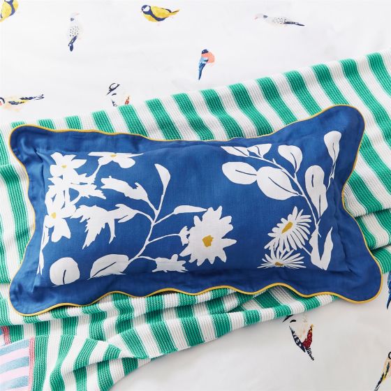 Dawn Chorus Birds Cotton Cushion by Joules in Blue