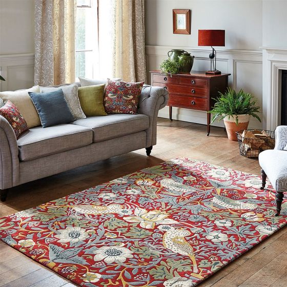 Strawberry Thief Rugs 027700 Crimson by William Morris