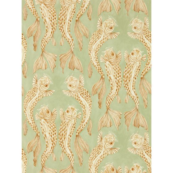 Voyaging Koi Wallpaper 217114 by Morris & Co in Oriental Green Honey