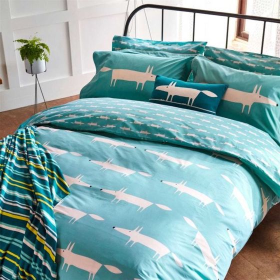 Mr Fox Bedding and Pillowcase By Scion in Teal