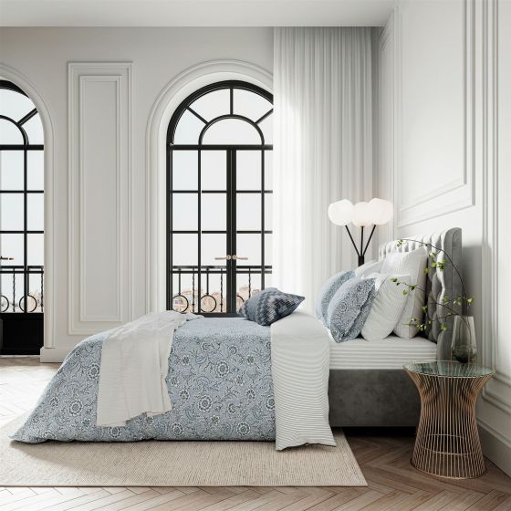 Azora Floral Bedding by Bedeck of Belfast in Chambray Blue