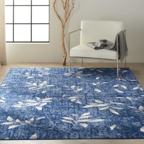 Calvin Klein Leaf Designer Rugs CK001 River Flow RFV03 in Blue Ivory