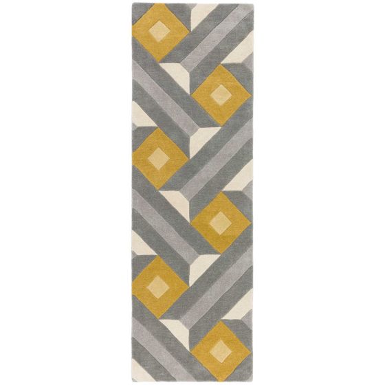 Reef RF01 Motif Geometric Runner Rugs in Yellow Grey