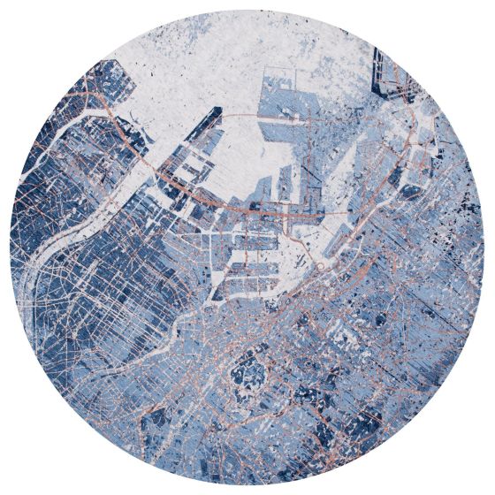 Louis De Poortere Designer Tokyo Round Rugs in 9314 Conductive Blue