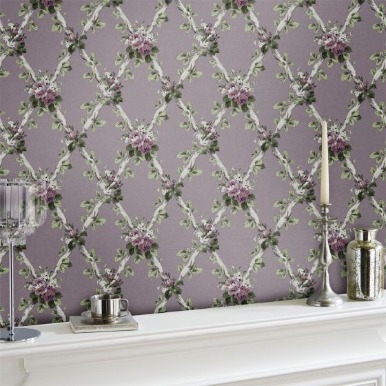 Elwyn Floral Wallpaper 115266 by Laura Ashley in Grape Purple