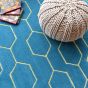 Arris Geometric Wool Rugs 37307 in Teal and Gold by Wedgwood