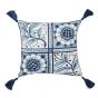 Scrolling Carnation Cushion by Morris & Co x V&A in Indigo Ivory White