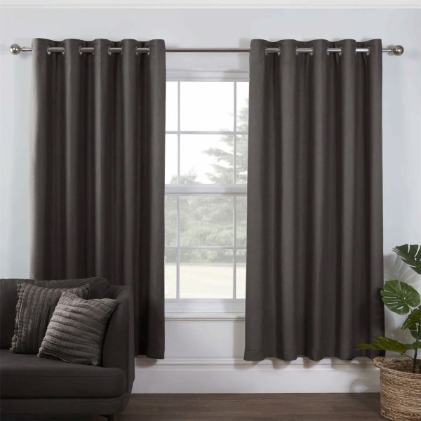 Lazy Linen Plain Eyelet Curtains in Charcoal Grey