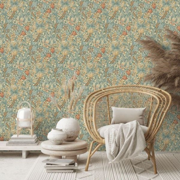 Golden Lily Wallpaper 210401 by Morris & Co in Slate Manilla