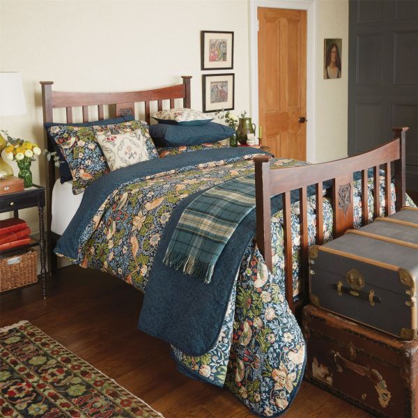 Strawberry Thief Bedding and Pillowcase By Morris & Co in Indigo