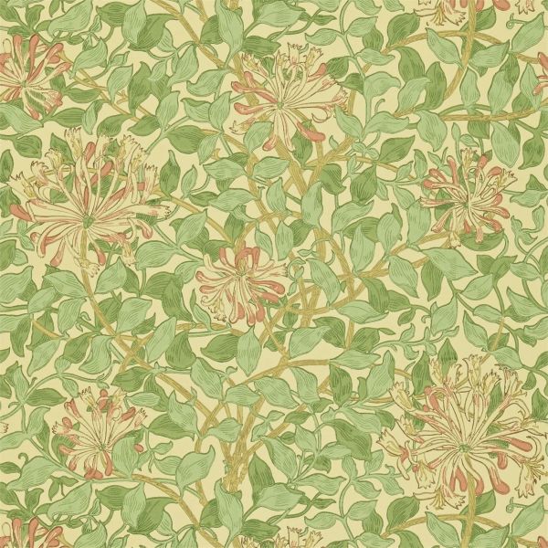 Honeysuckle Wallpaper 210435 by Morris & Co in Green Beige Pink