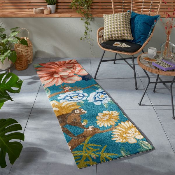 Sapphire Garden Indoor Outdoor 438708 Runner Rugs by Wedgwood in Teal