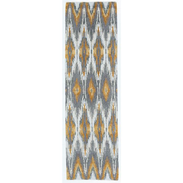 Iris Ikat Runner Rugs By Designer Matthew Williamson in Grey