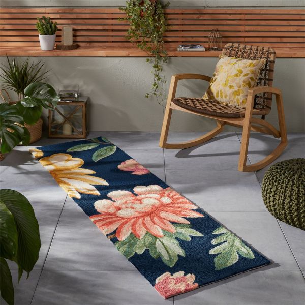 Midnight Garden Indoor Outdoor 438805 Runner Rugs by Wedgwood in Navy