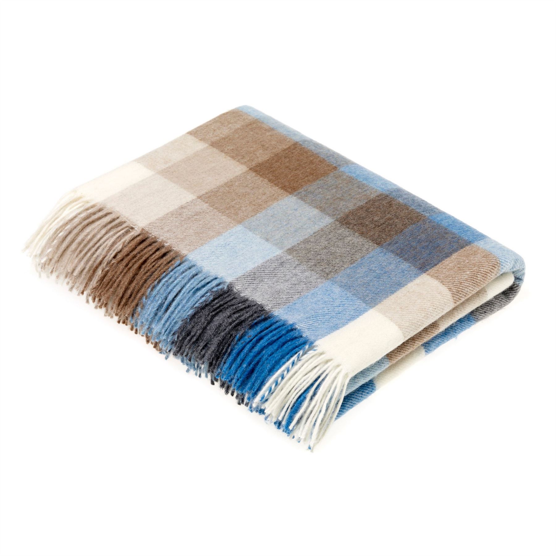 Preston Check Merino Lambs Wool Throw by LuxeTapi in Aqua Blue