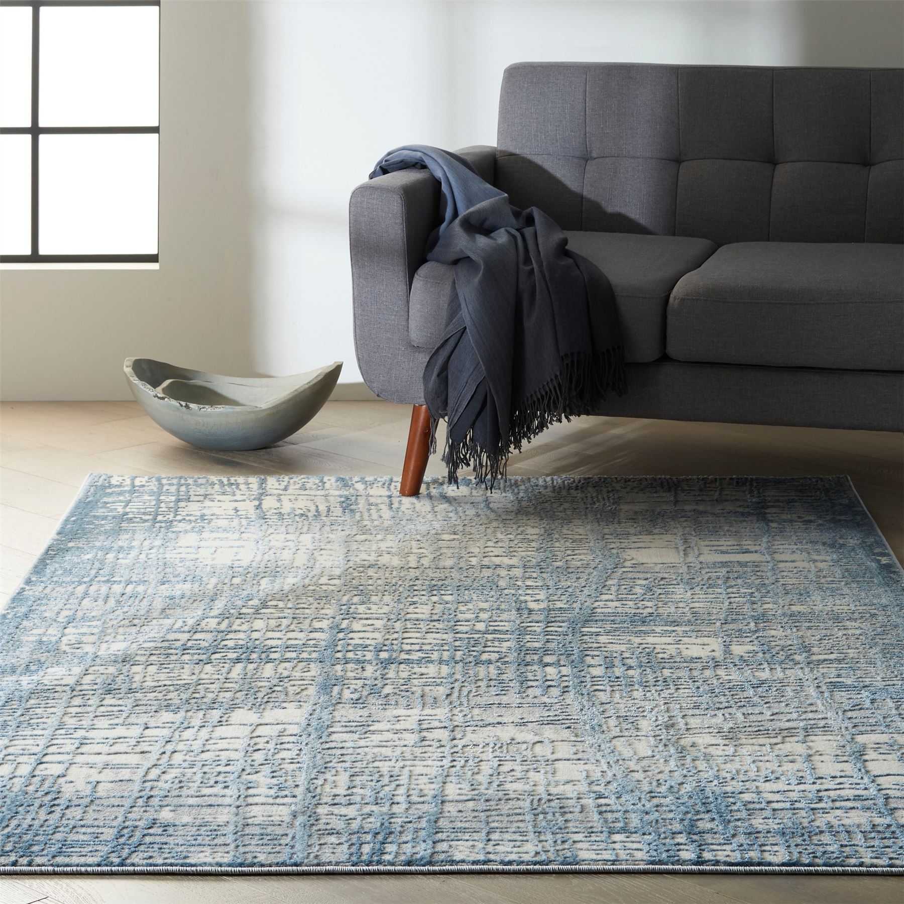 Calvin Klein Rush Designer Abstract Rugs CK950 Ivory Blue