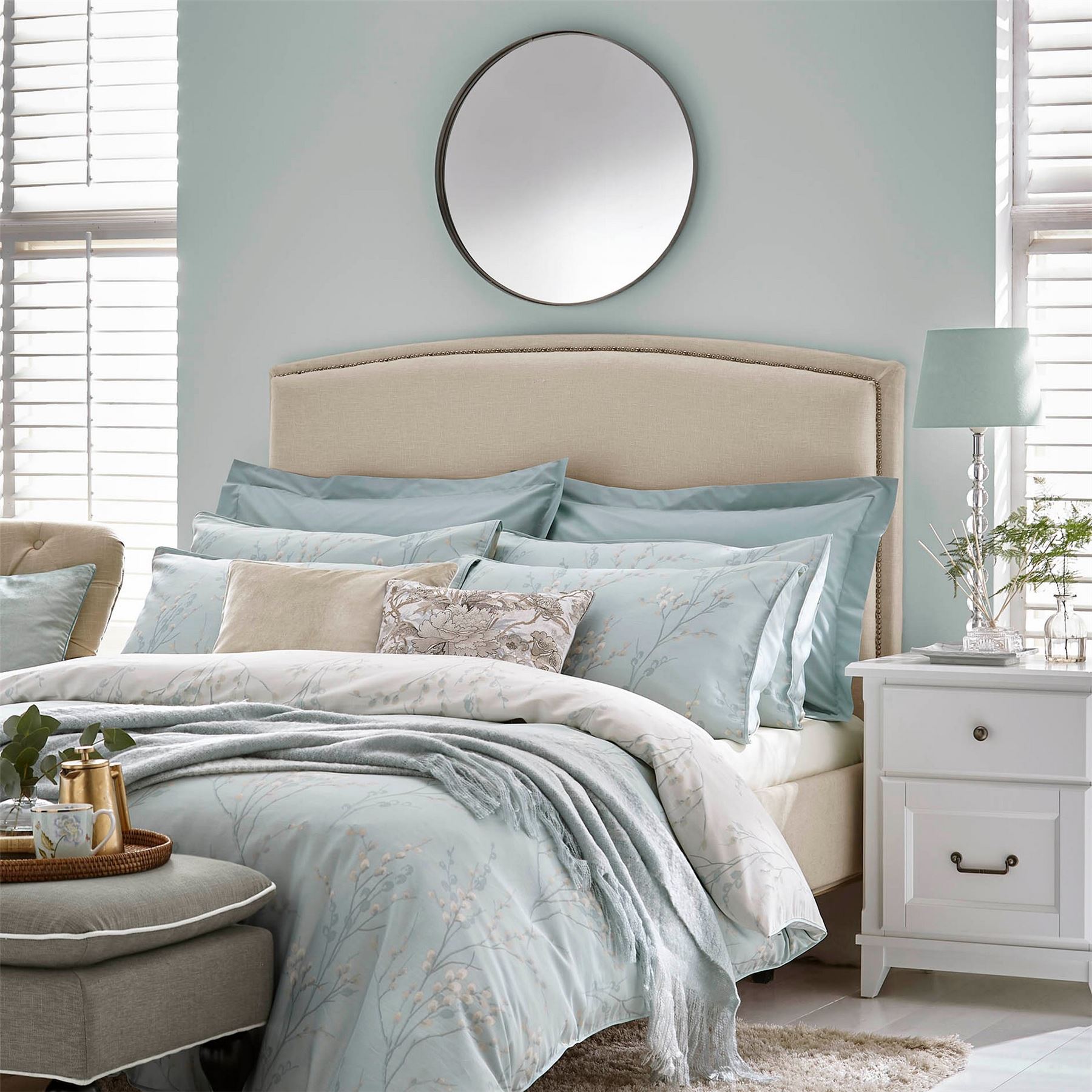 Pussy Willow Cotton Bedding Set by Laura Ashley in Duckegg Blue