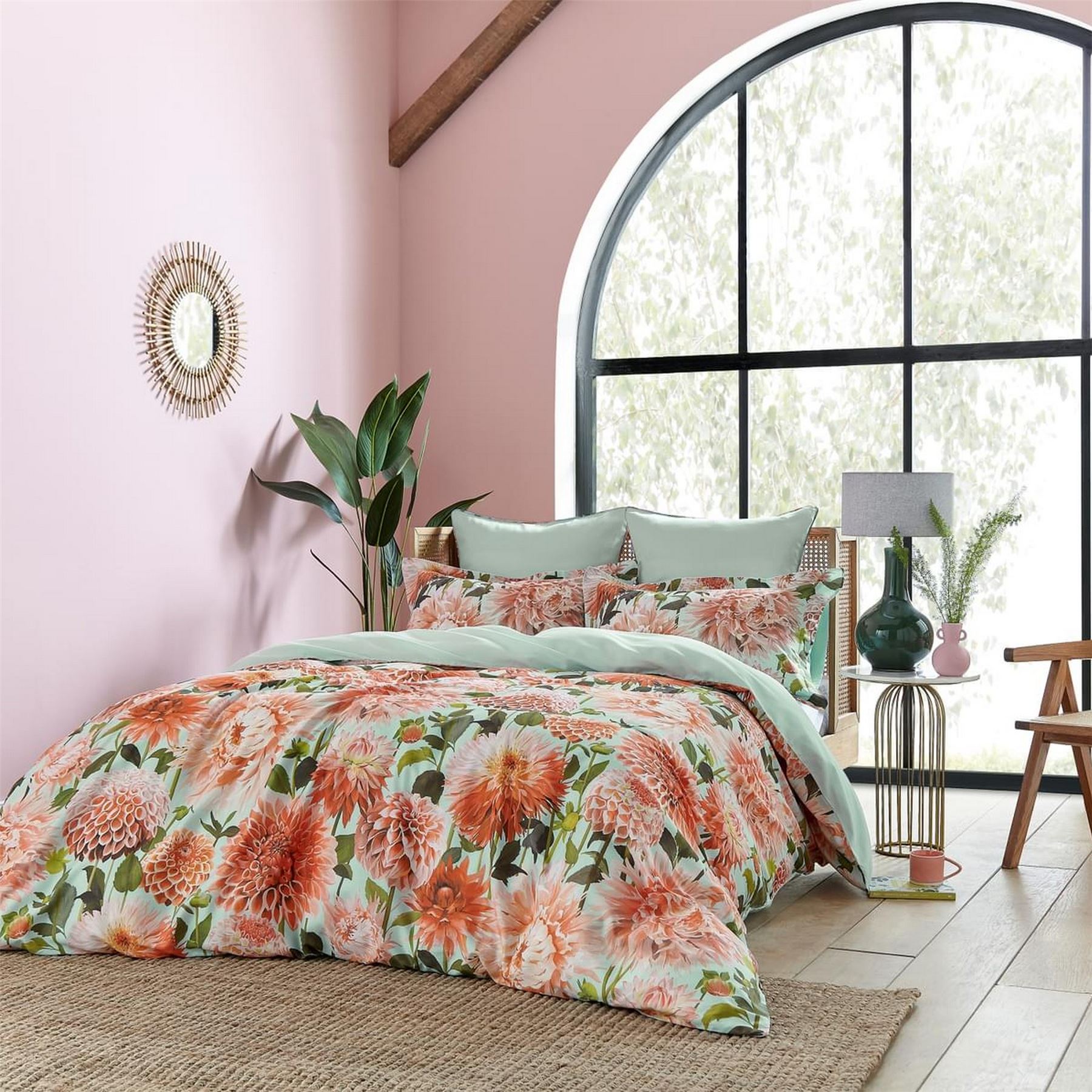 Dahlia Floral Bedding Set by Harlequin in Coral Pink