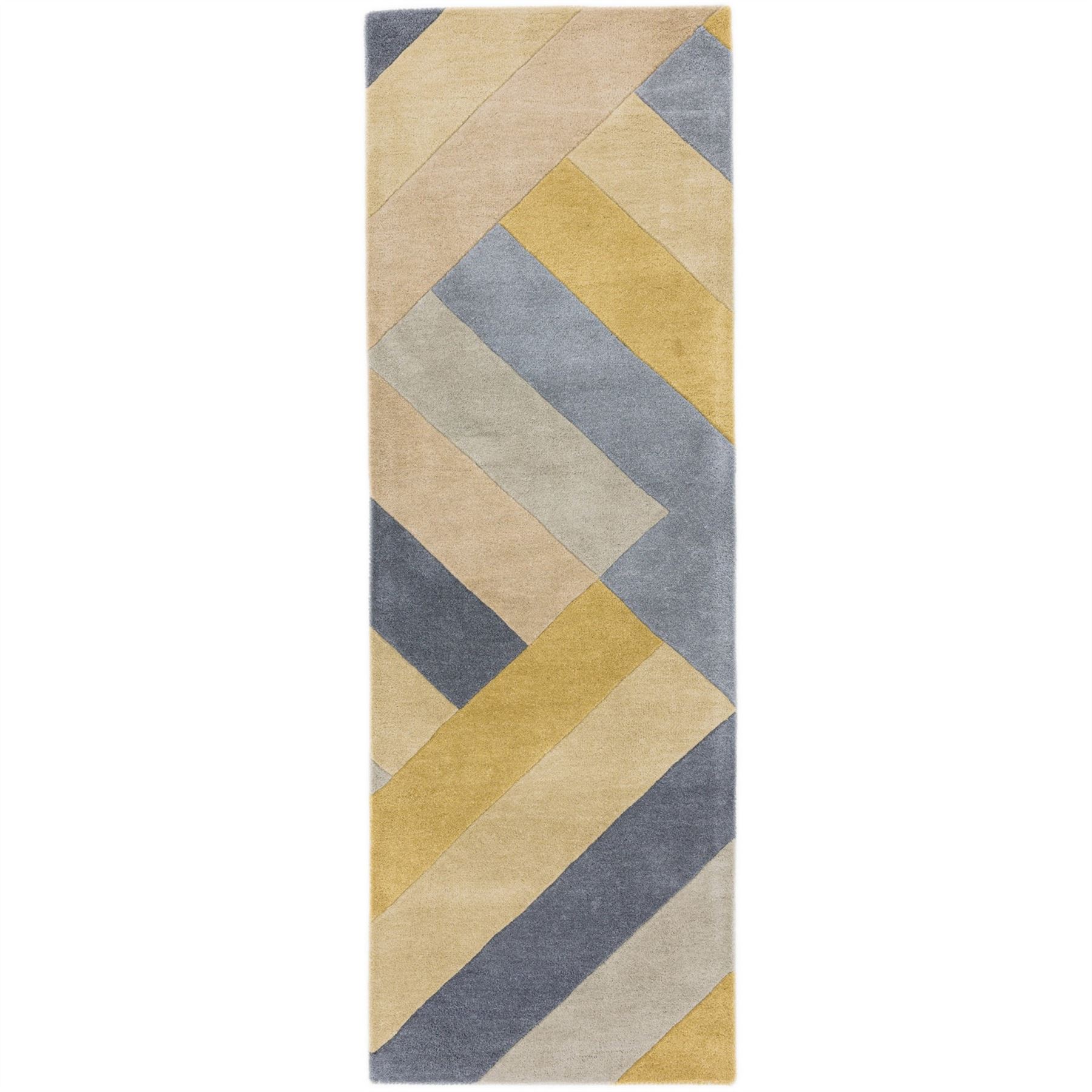 Reef Big Zig RF02 Geometric Wool Runner Rugs in Yellow Grey