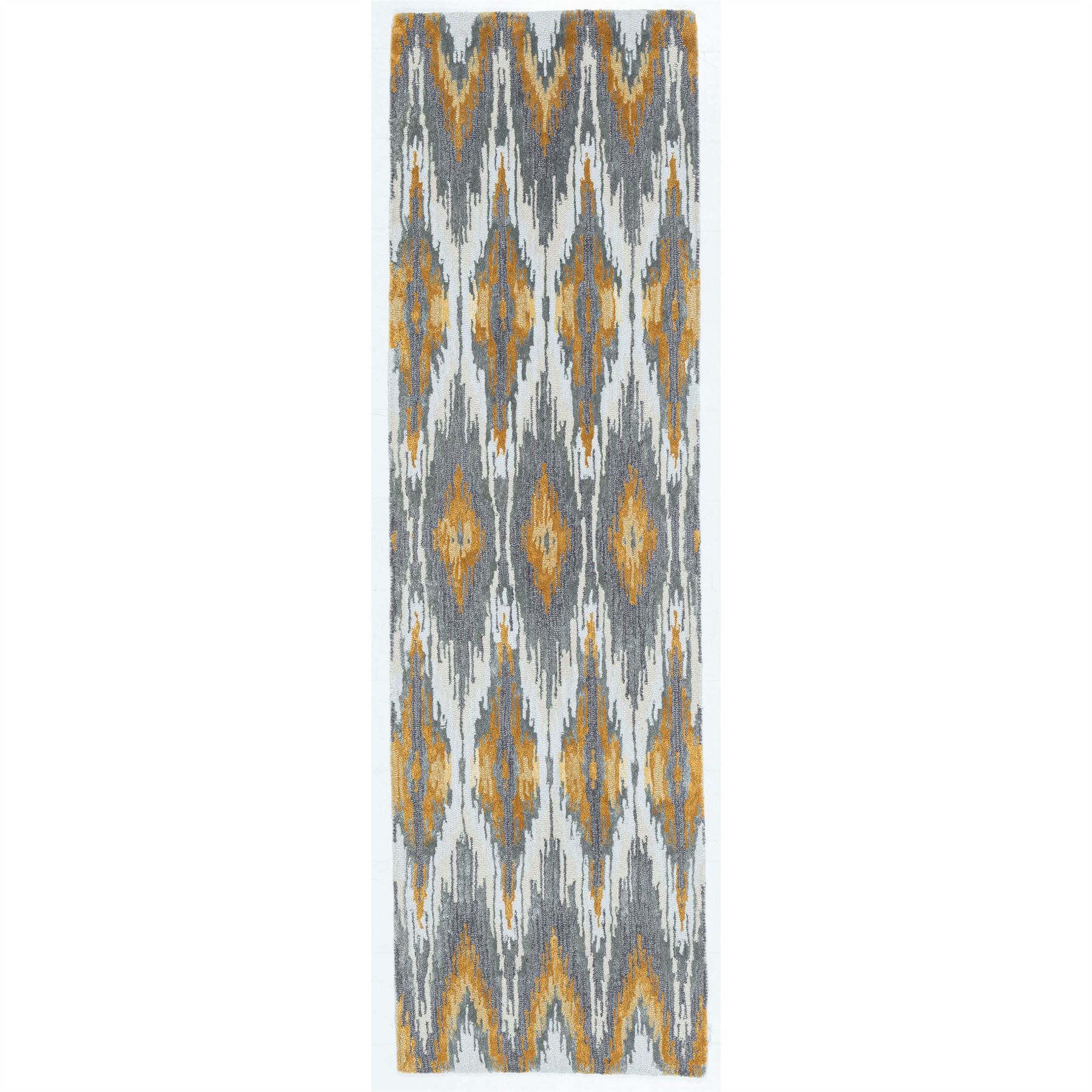 Iris Ikat Runner Rugs By Designer Matthew Williamson in Grey