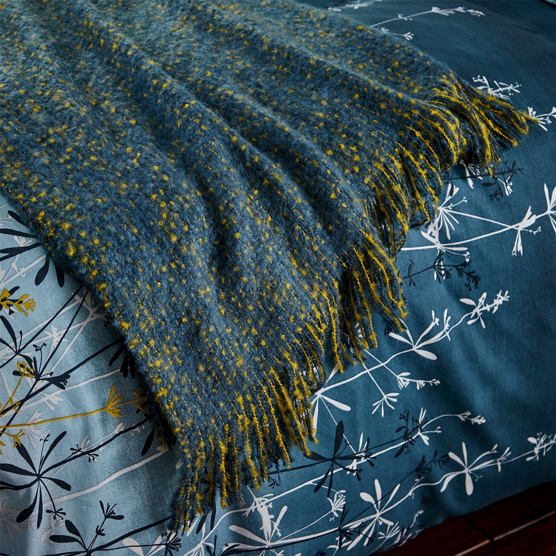 Goosegrass Designer Throw By Clarissa Hulse in Blue Mustard